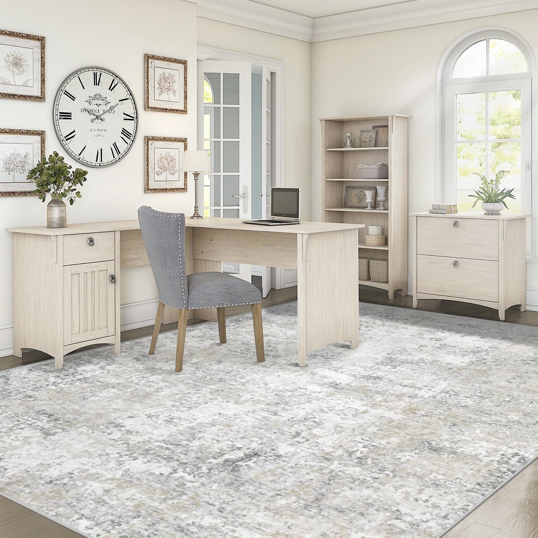 XLUEZ 6x9 Area Rugs for Living Room, Washable Modern Abstract Large Area Rug Neutral Soft Non Slip Kids Rug Stain Resistant Indoor Carpet for Bedroom Nursery Dining Room Playroom(BeigeGrey, 6'x9')