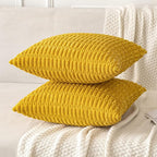MIULEE Pack of 2 Corduroy Decorative Euro Sham Throw Pillow Covers 22x22 Inch Soft Boho Striped Pillow Covers Modern Farmhouse Home Decor for Summer Sofa Living Room Couch Bed Mustard Yellow