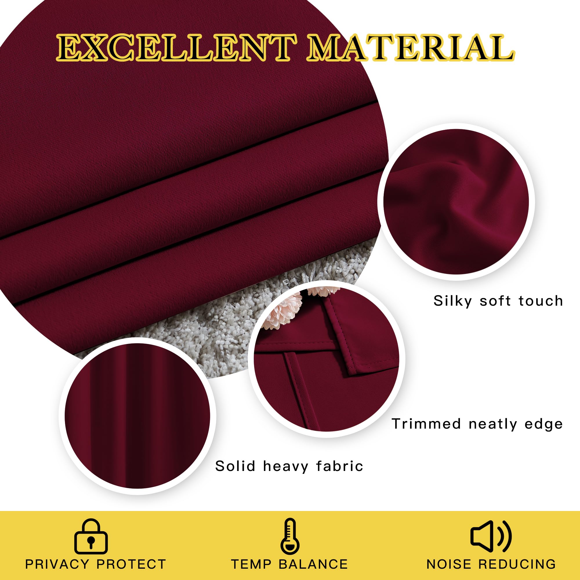 NICETOWN 84 inches Bedroom Curtains Panels - Functional Blackout Curtains/Panels for Bedroom, Thermal Insulated, Privacy Assured (Set of 2, 52 x 84 inches, Wine Red)