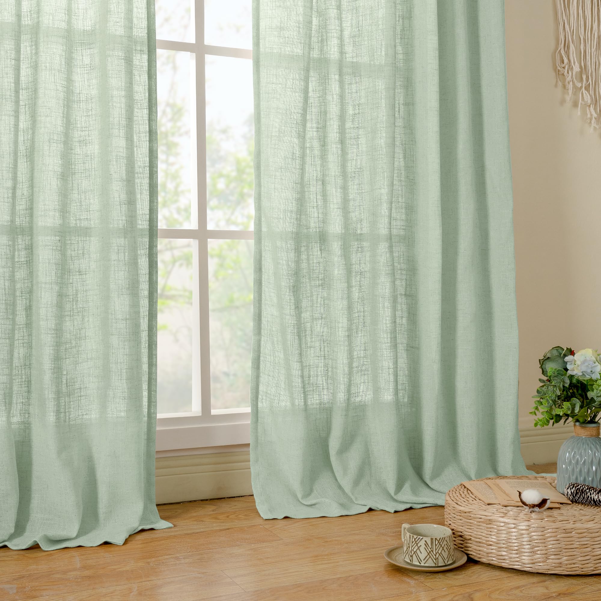 LAMIT Semi Sheer Linen Curtains 63 Inch for Living Room 52 x 63 Inch