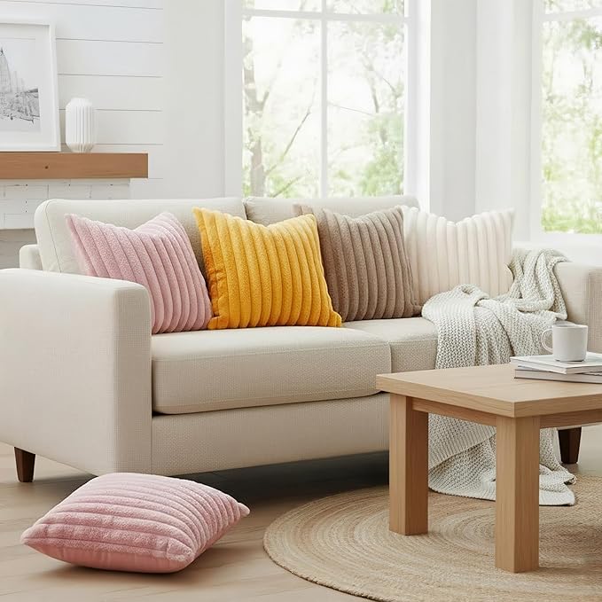 decorUhome Fall Faux Fur Throw Pillow Covers 18x18 Set of 2 Cream White