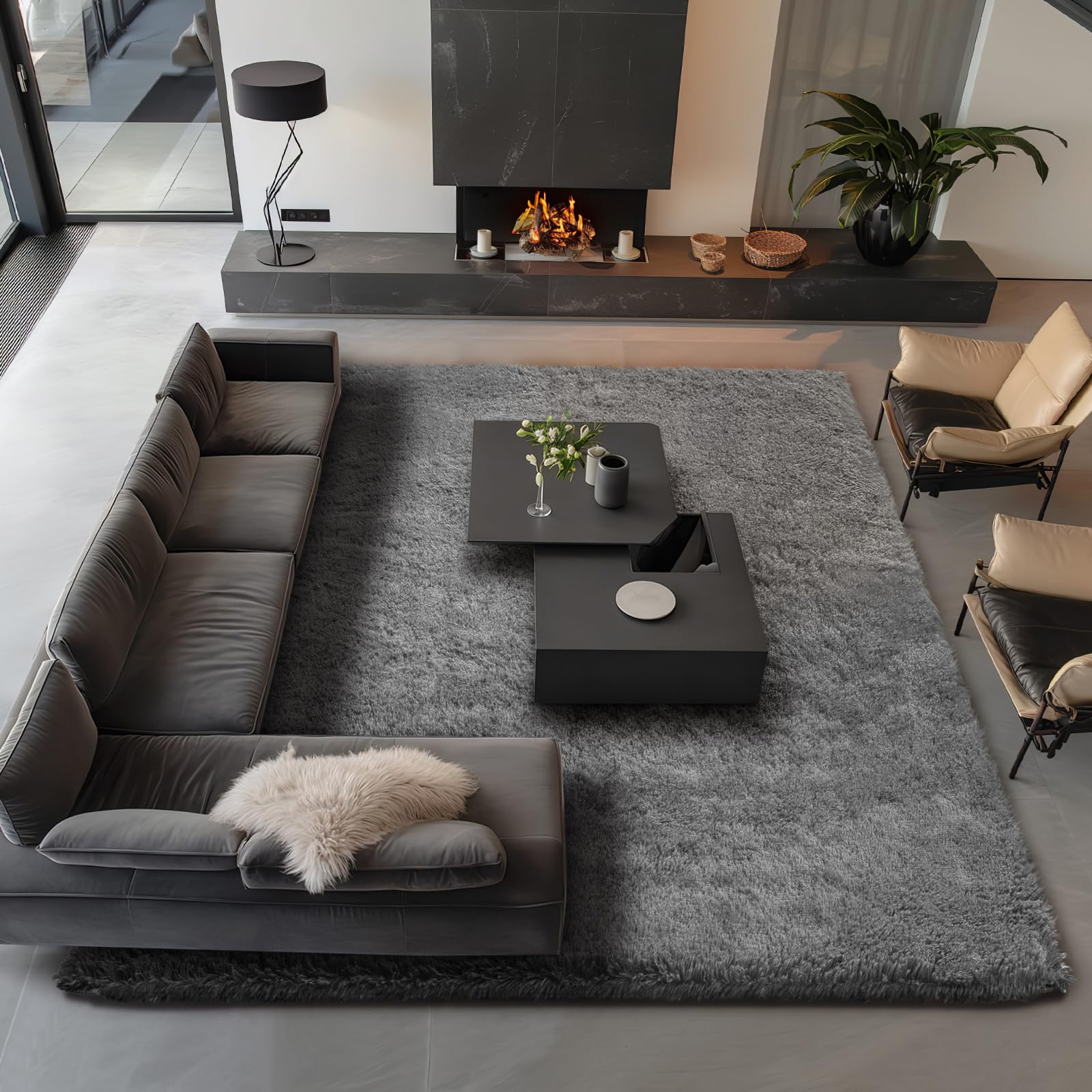 Ophanie Area Rugs 9x12 Living Room, Large Grey Bedroom Carpet, Big Shag Indoor Thick Soft Nursery Rug, Gray Fluffy Carpets for Boy and Girls Room Dorm Home Decor Aesthetic