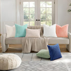 decorUhome Cozy Faux Fur Throw Pillow Covers 18x18 Set of 2 Decorative Soft Plush Striped Modern Farmhouse Boho Couch Pillow Cases with Velvet Back for Sofa Bed Living Room, Blue
