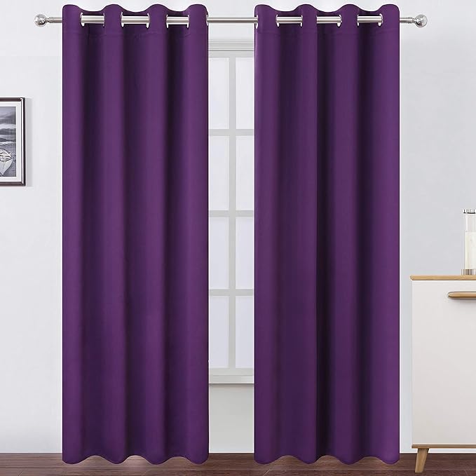 LEMOMO Blackout Curtains 66 x 84 inch/Purple Curtains Set of 2 Panels/Thermal Insulated Room Darkening Bedroom Curtains