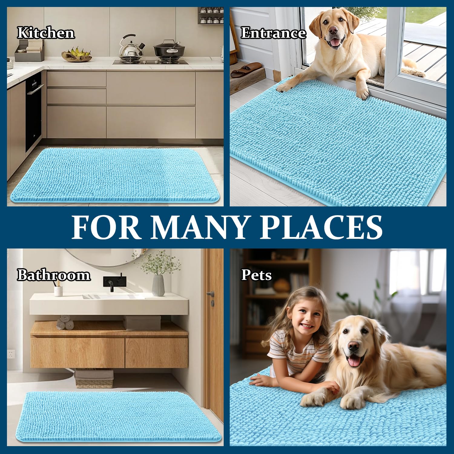 OLANLY Dog Door Mat for Muddy Paws 59x32, Super Absorbent Chenille Mud Mat
