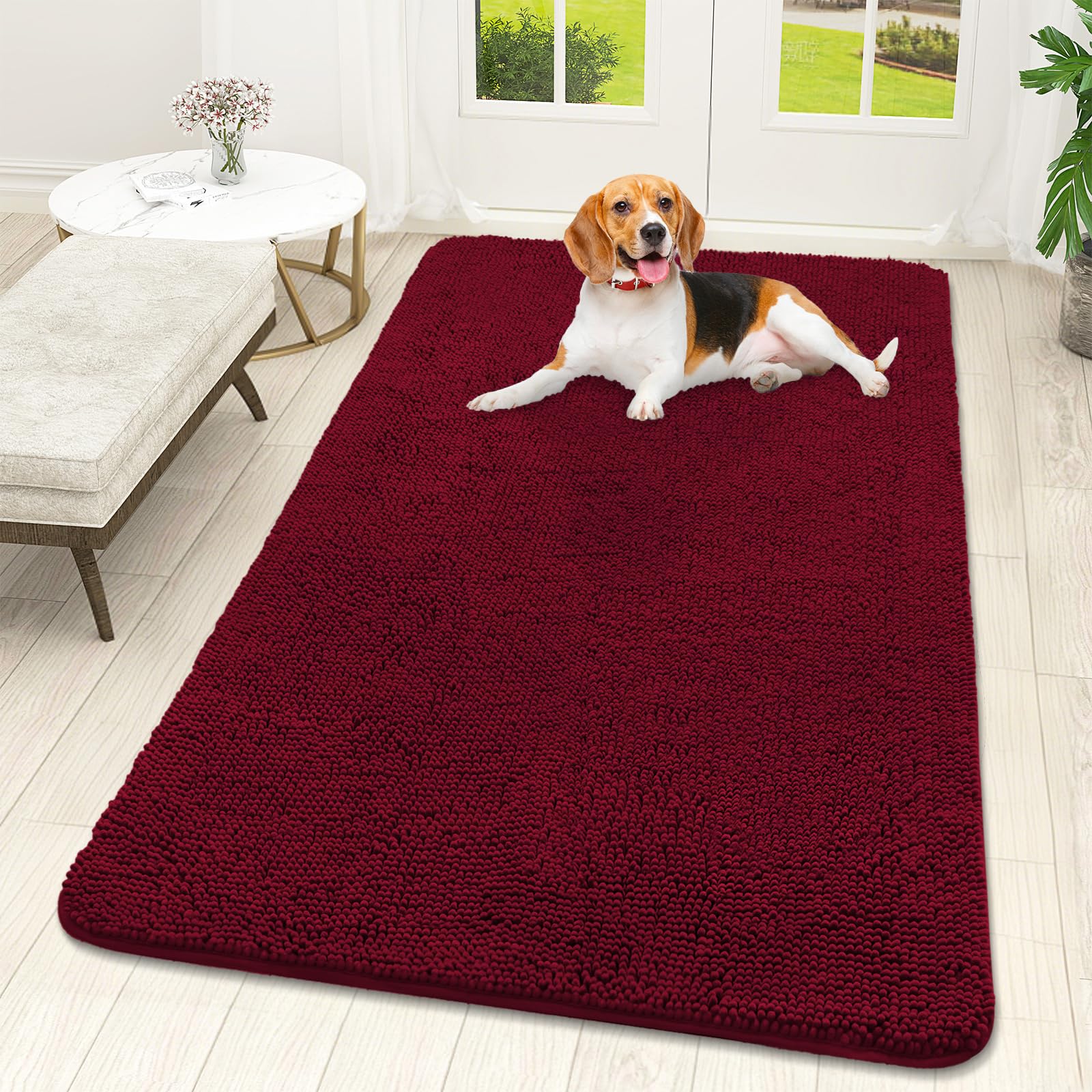 OLANLY Dog Door Mat for Muddy Paws 59x32, Super Absorbent Chenille Mud Mat
