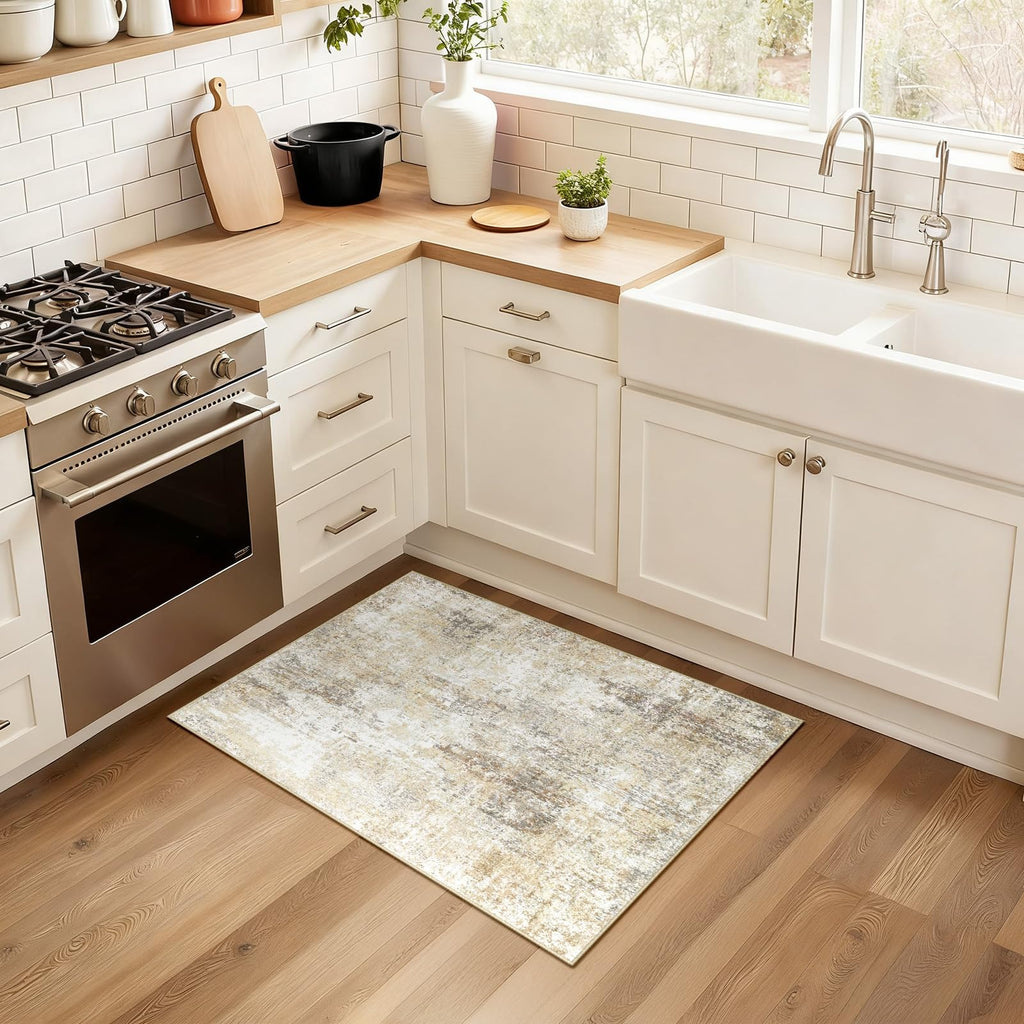 RELEANY Washable 2'x3' Abstract Area Rug for Living Room Neutral Brown