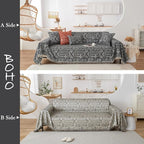 HANDONTIME Black White Boho Sofa Cover Boho Geometric Couch Covers Tassel Farmhouse Dog Sofa Covers for Slipcover Aesthetic Couch Cushion Cover Couch Protector for Dogs Living Room Décor, 71" X150"