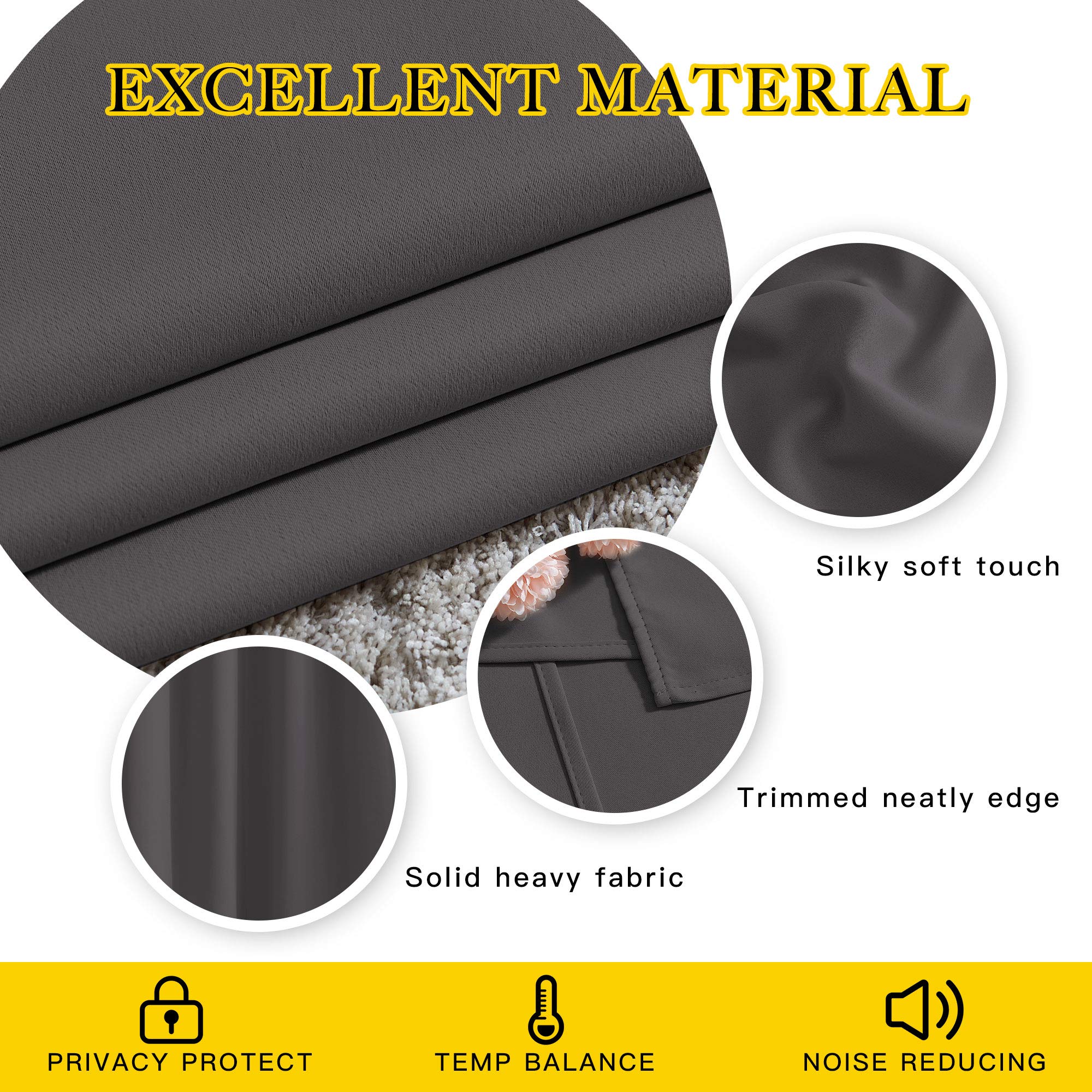 NICETOWN Grey Bedroom Curtains Blackout 96 inches Long, Grommet Energy Saving Thermal Drapes Room Darkening Sound Dampening Window Treatments for Living Room, W52 x L96, 2 Panels