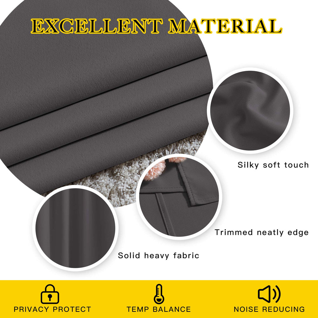 NICETOWN Grey Room Darkening Curtains Blackout 30 inch Curtains for Kitchen, Grommet Solid Window Treatments Sound Reducing for Bedroom, 2 Panels, W37 x L30, 2 Panels