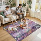 Washable Area Rugs 4'x6' Non-Slip Modern Abstract Soft for Living Room Entryway Bedroom Nursery, Print Pattern, Purple Orange Blue Green Rust Red Colorful