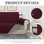 ISSUNTEX Double Protection 100% Waterproof Sofa Covers for Living Room, Couch Covers for 3 Cushion Couch Sofa, Reversible Furniture Protector Sofa Cover for Dogs, Pets, Kids (Sofa, Wine/Beige)