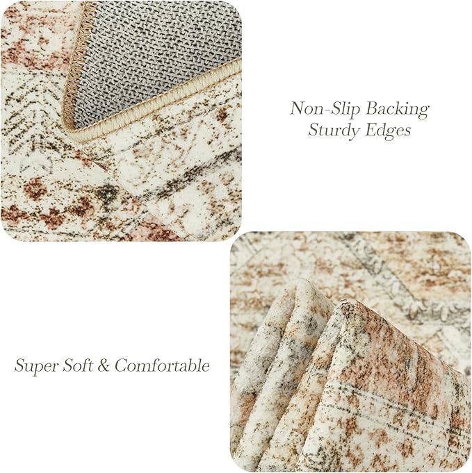 Soalmost 9x12 Area Rugs for Living Room Washable Rug Non-Slip Brown/Pink