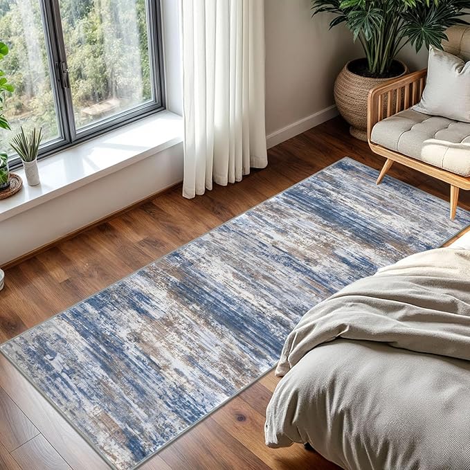 KOZYFLY Kitchen Runner Rug for Hallway Modern Runner Rug 2x5 Blue Rust