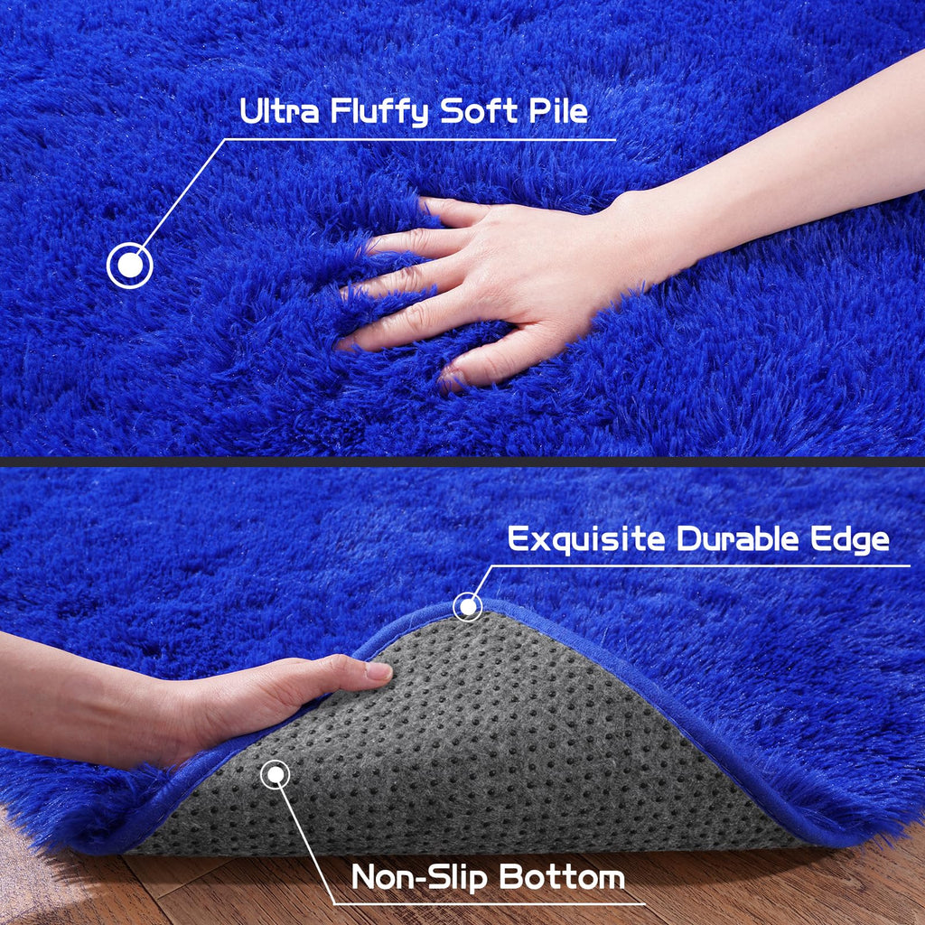 Pionblank Large Rug for Living Room 6x9, Modern Shag Area Rug, Royal Blue