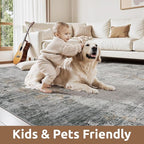 5 x 7 Area Rugs for Living Room, Machine Washable Non Slip Rug Ultra Soft Low Pile Indoor Carpet Modern Abstract Rugs for Bedroom Office Room Dining Room Beside, Grey