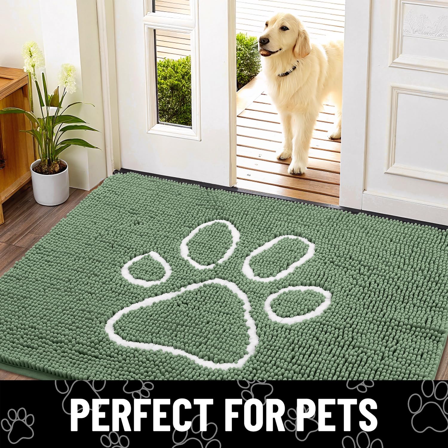 Smiry Dog Door Mat for Muddy Paws, Absorbent Non Slip Dirt Trapper, 48x30