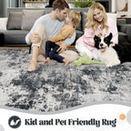 XLUEZ 6x9 Area Rugs for Living Room, Washable Modern Abstract Large Area Rug Neutral Soft Non Slip Kids Rug Stain Resistant Indoor Carpet for Bedroom Nursery Dining Room Playroom(Black, 6'x9')