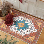 SERISSA Boho Rugs for Entryway, 2x3 Orange Entryway Rug Non-Slip Washable Small Area Rug, Ultra Soft Oriental Vintage Low-Pile Indoor Door Mat Floor Carpet for Entrance Bedroom Kitchen Bathroom