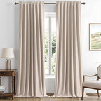 MIULEE 100% Blackout Linen Curtains for Bedroom, Beige Solid Luxury Decor Thermal Insulation Room Darkening Drapes for Living Room Nursery Back Tab Rod Pocket 42 x 108 Inches, 2 Panels
