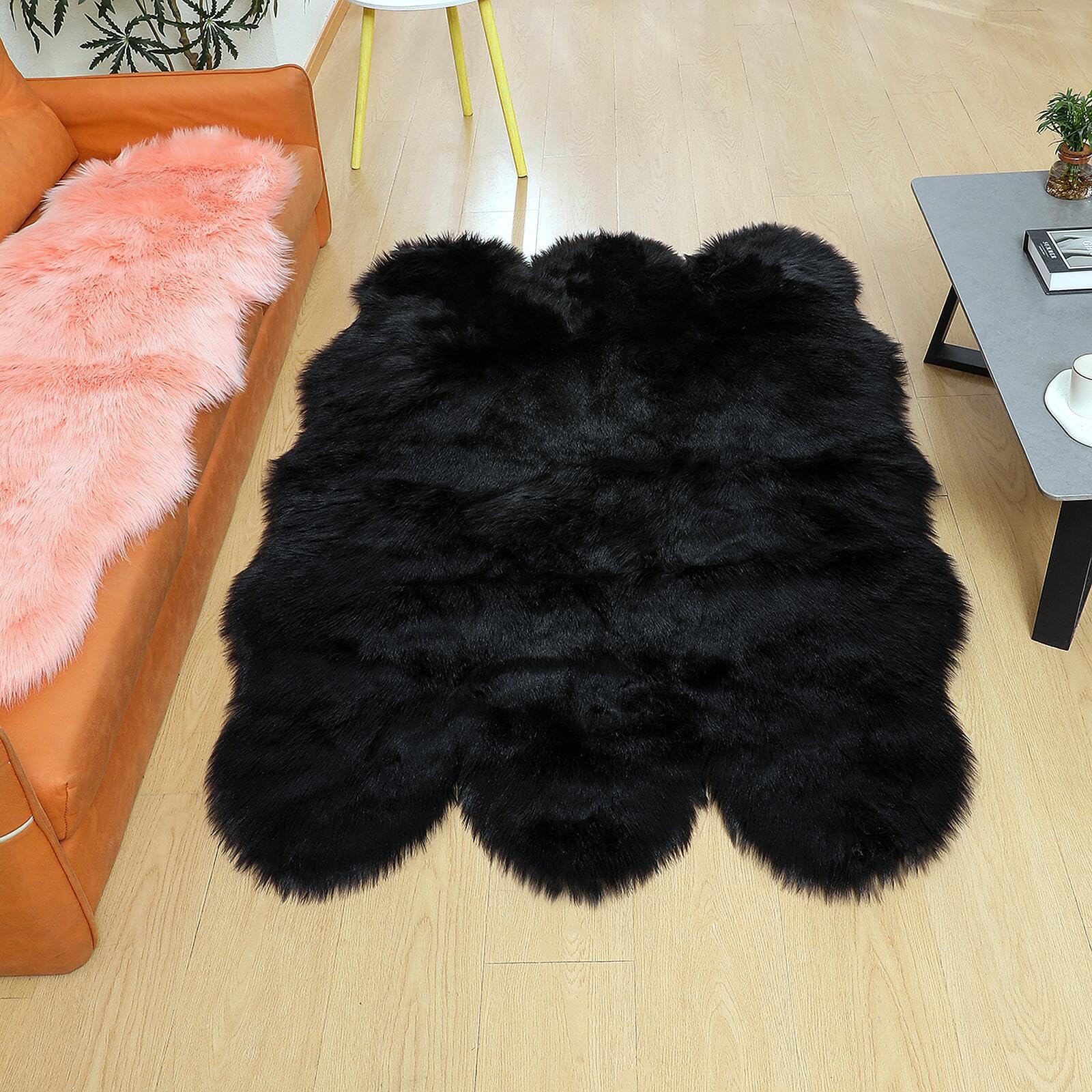 linmopm Faux Fur Sheepskin Rug, Black, 4x6 ft
