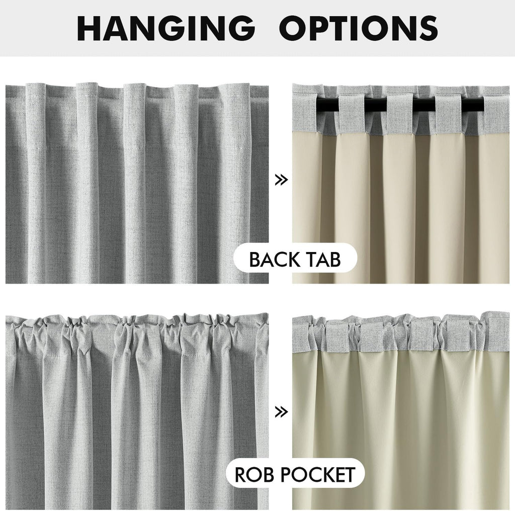 MIULEE 100% Blackout Linen Curtains for Bedroom 42 x 96 Inch Grey 2 Panels