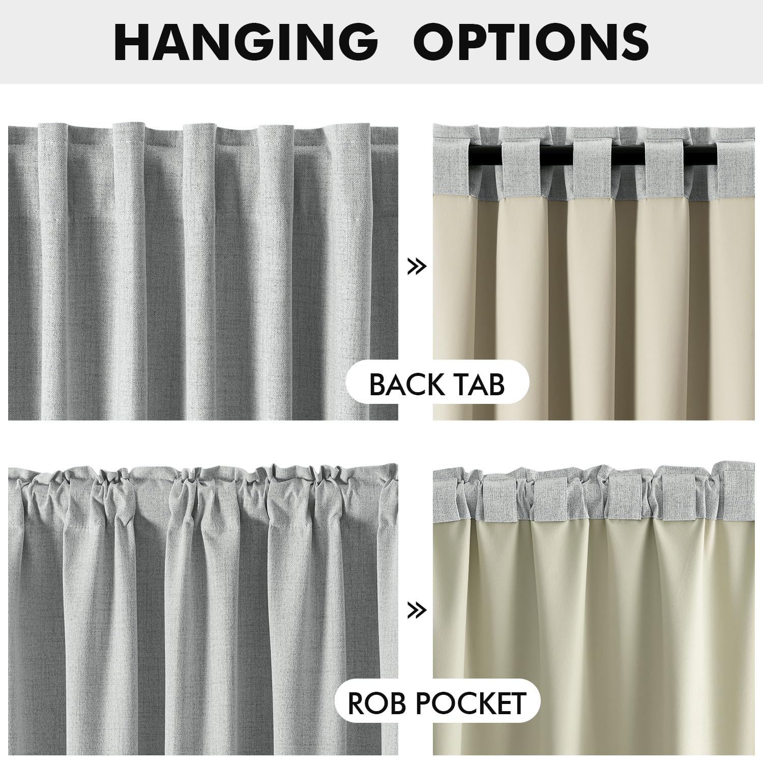 MIULEE 100% Blackout Linen Curtains for Bedroom 42 x 90 Inch Grey 2 Panels