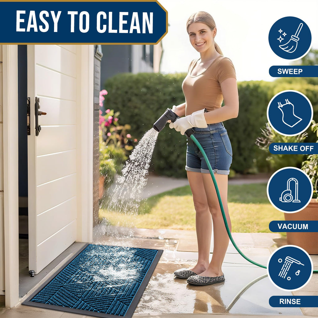 Smiry Front Door Mat Outside Entrance, Low Profile Rubber Doormat, 47x32
