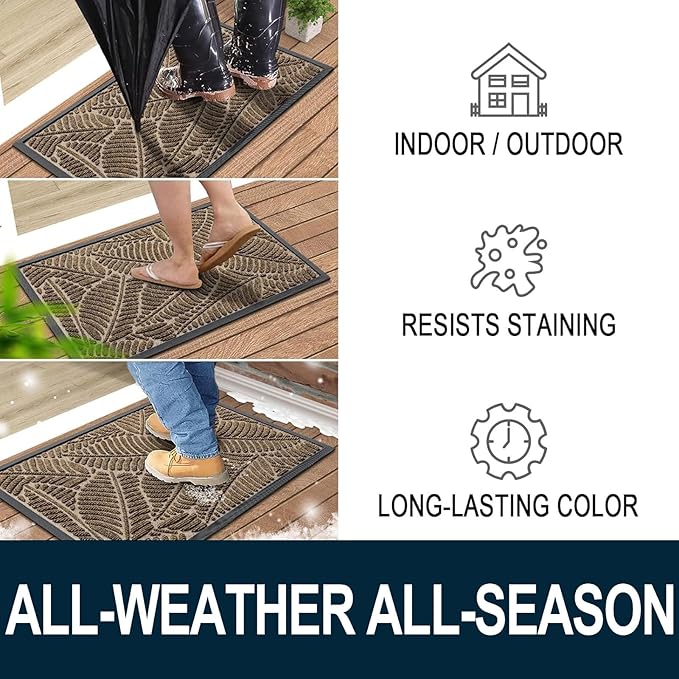 Colorxy Waterproof Doormat, Sturdy Natural Rubber Front Indoor Mat, Non Slip Low Profile Indoor Outdoor Door Mats, Stain and Fade Resistant Floor Mat, Easy Clean Patio Entrance Mat, 59''x36'', Brown
