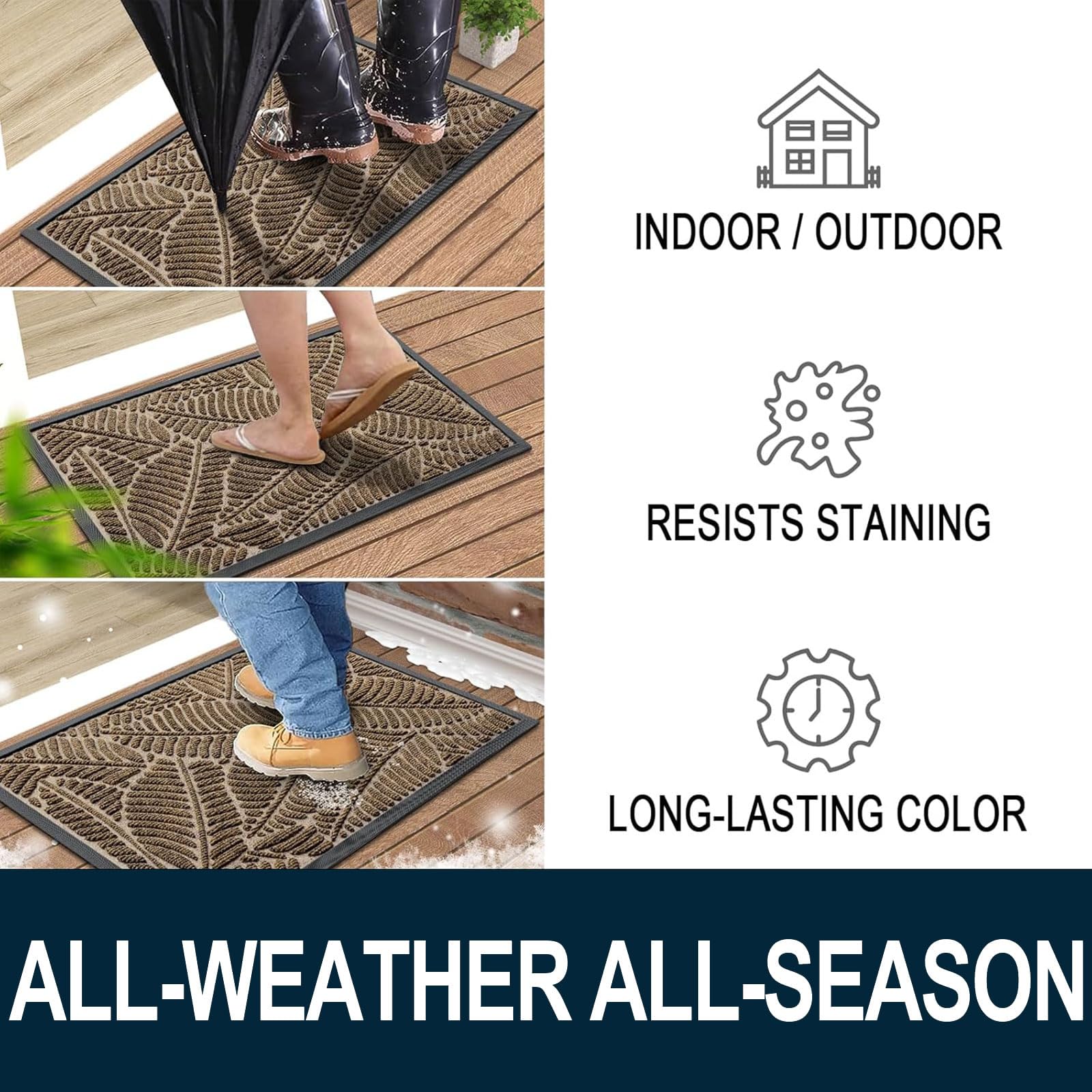 Colorxy Waterproof Front Doormat, Sturdy Natural Rubber Door Mat, 59x23
