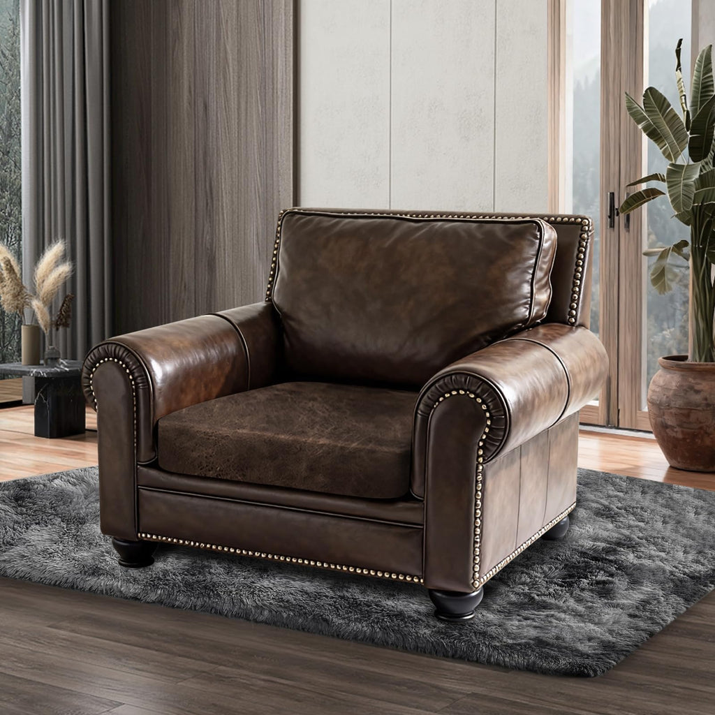 ANARACHON Leather Look Couch Cushion Covers Sofa Seat Slipcovers Sets Couches Furniture Protector for Sectional Armchair Loveseat Pets Kids Stretch Spandex Fabric (1 Cushion Armchair, Brown)