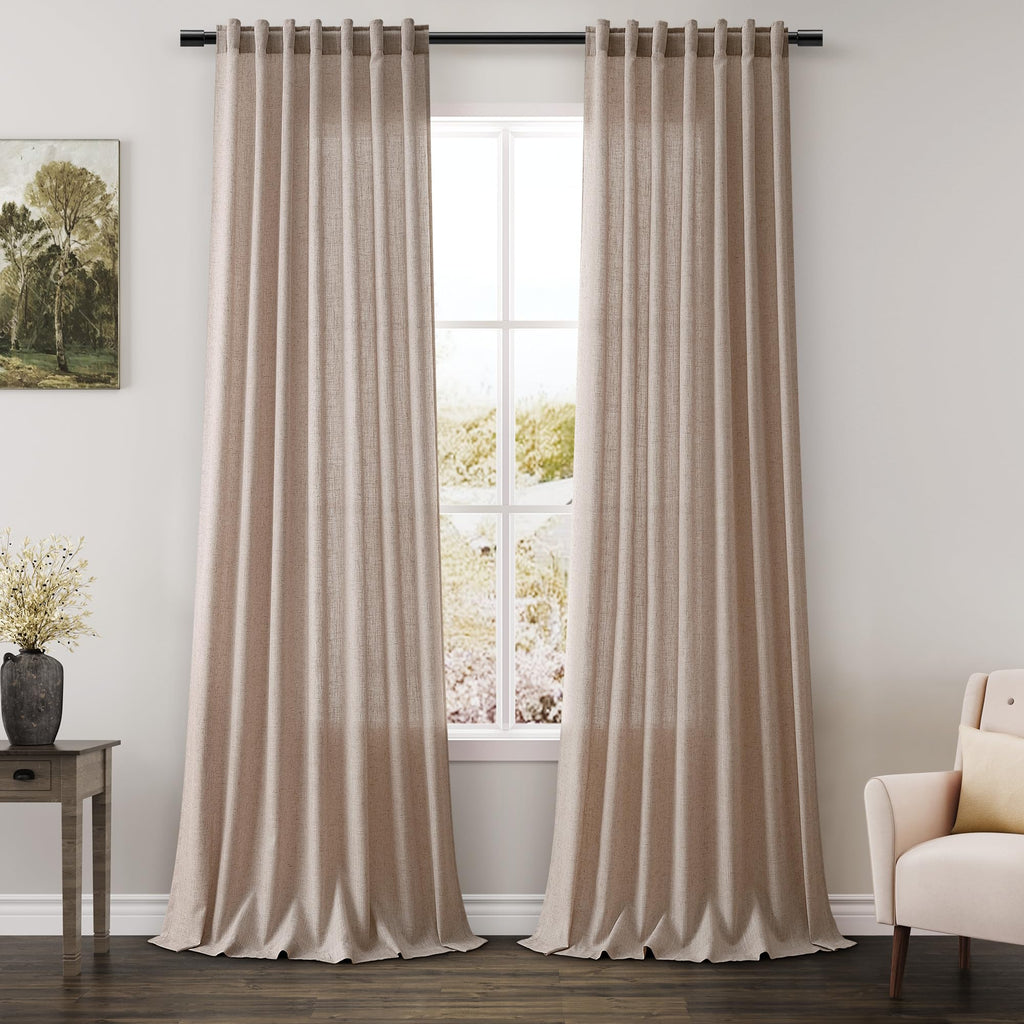 Extra Long Curtains 2 Panels 102 Inches Long for Living Room Oatmeal Back Tab Rod Pocket Light Filtering Semi Sheer Drapes Cotton Linen Textured Window Curtain 102 Inch Length for Bedroom 9 FT