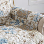 Great Bay Home Reversible Floral Patchwork Recliner Furniture Protector - Machine Washable, Scalloped Edge, Stain Resistant, Printed Furniture Cover for Dogs, Kids, and Pets (Taupe/Blue)