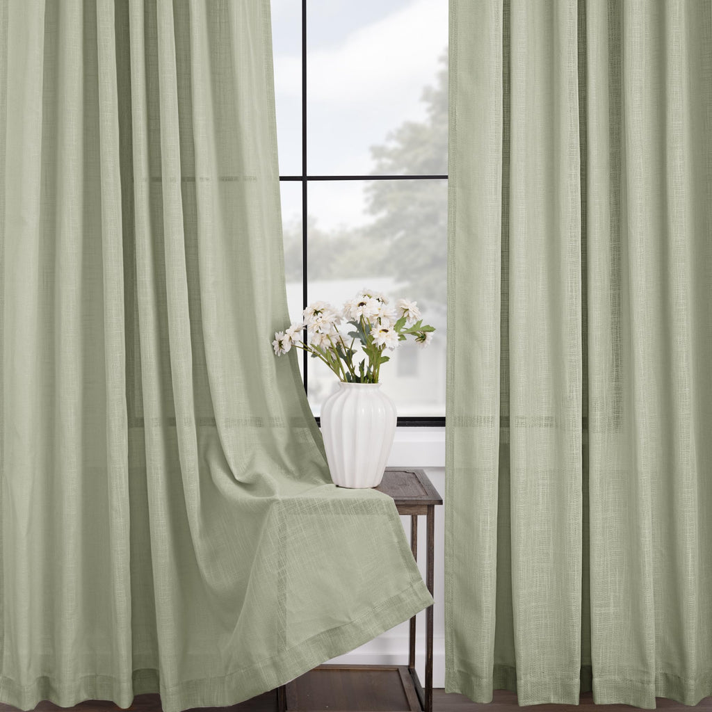 Linen Blend Sage Green Curtains 63 inch Length 2 Panels for Bedroom Back Tab Light Filtering Semi Sheer Drapes Linen Cotton Textured Light Green Airy Modern Farmhouse Living Room Sage Aesthetic Decor