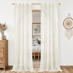 LAMIT Cream 80 inch Linen Curtains for Doorway, Light Filtering Semi Sheer Drapes Back Tab and Rod Pocket Neutral Panels for Bedroom/Living Room, 34 x 80 Inch, 2 Panels
