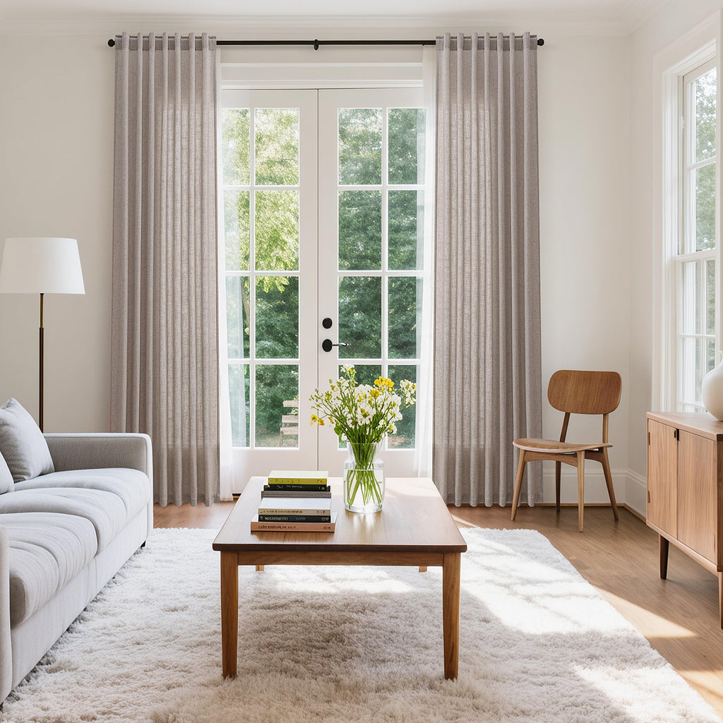 Nanspring Brownish Grey Linen Curtains for Living Room 86 Inches Long Back Tab Light Filtering Semi Sheer Curtain Modern Farmhouse Decor for Bedroom Office Luxury Textured Drapes 52x86, 2 Panels