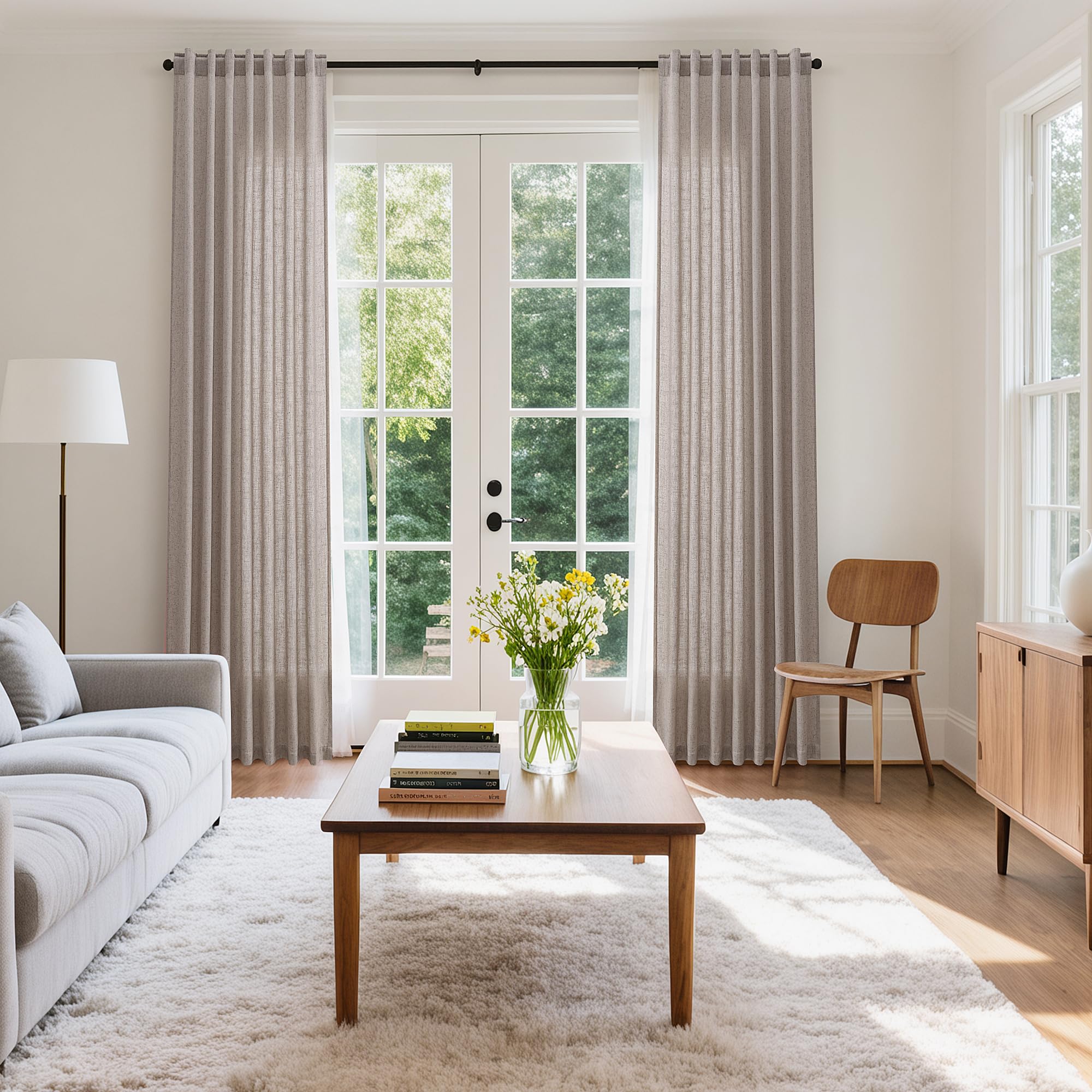 Nanspring Brownish Grey Linen Curtains for Living Room 86 Inches Long Back Tab Light Filtering Semi Sheer Curtain Modern Farmhouse Decor for Bedroom Office Luxury Textured Drapes 52x86, 2 Panels