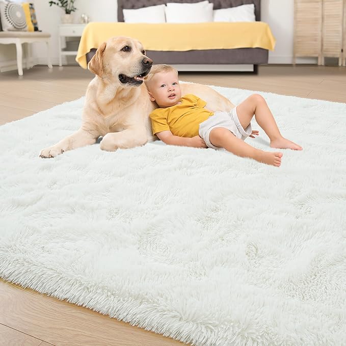 Tepook Super Soft Fluffy Rugs for Living Room, Area Rugs 8x10 for Bedroom, Modern Shaggy Rug Fuzzy Carpets for Kids, Plush Indoor Nursery Home Decor Rug with Non-Slip Bottom, Cream White
