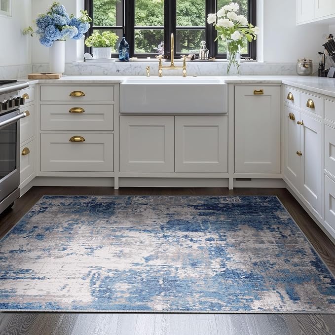 RELEANY Washable 4'x6' Abstract Area Rug for Living Room Blue Gray