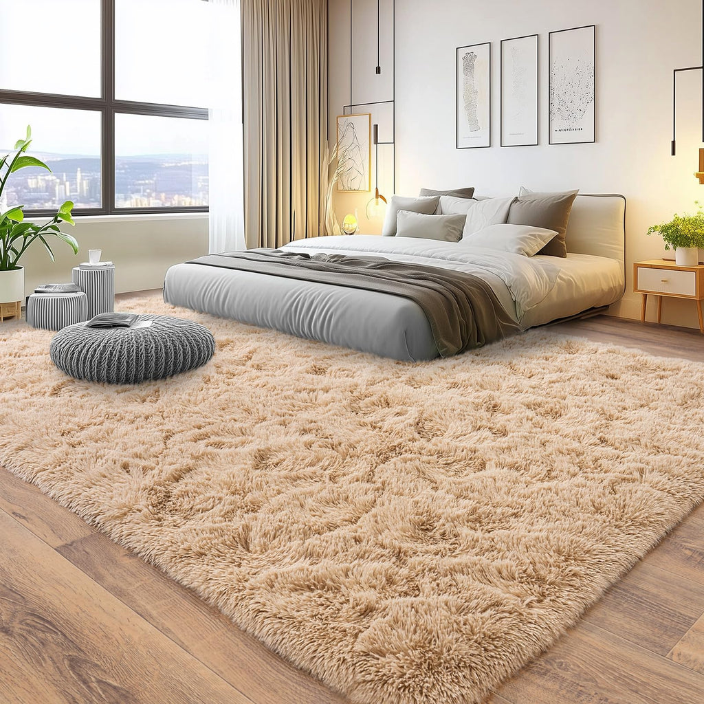 Pionblank 8x10 Rug for Living Room, Fluffy Plush Large Area Rug, Camel