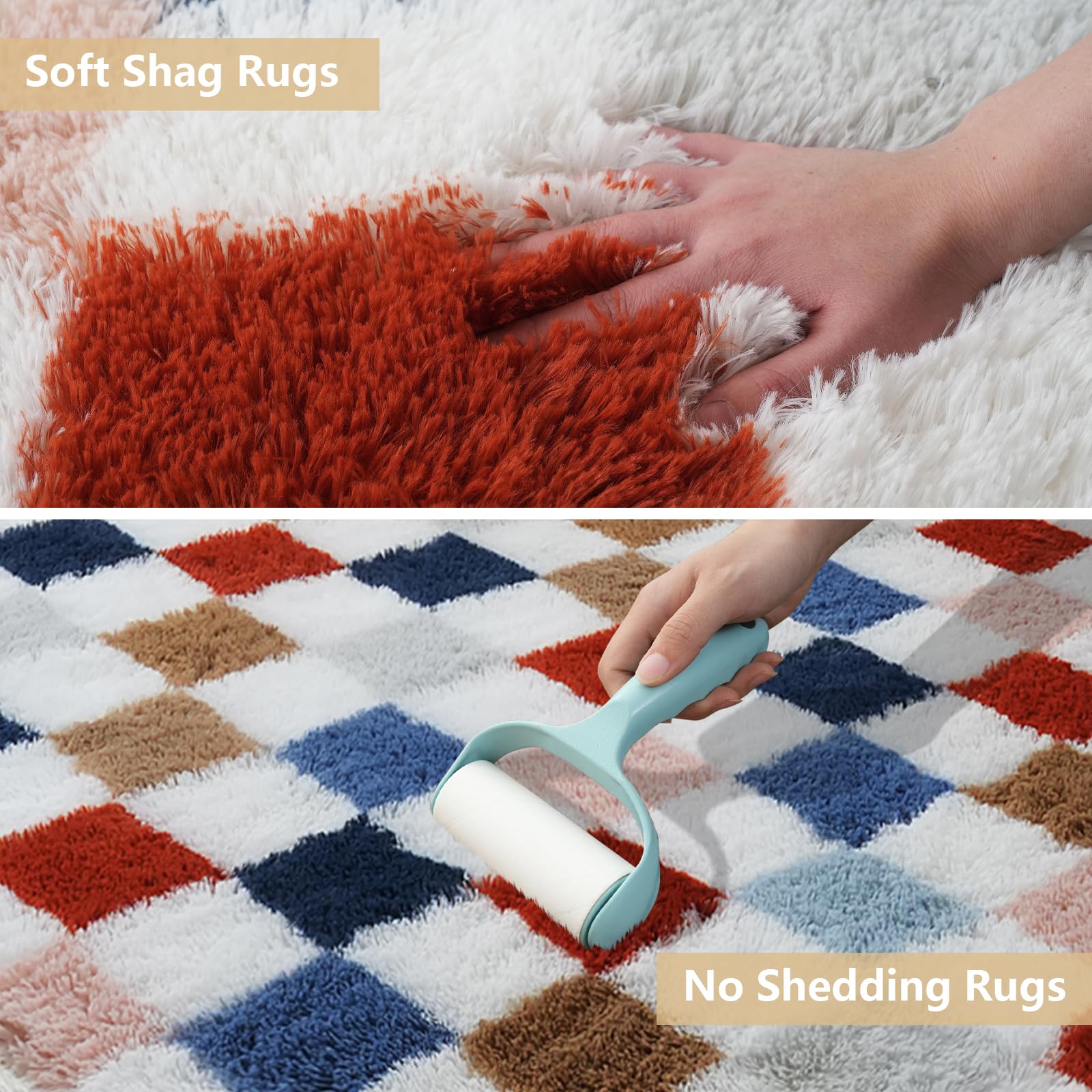 Shag Area Rug for Bedroom Living Room,6x9 Fluffy Soft Colorful Checkered Rug Fuzzy Shaggy Bedroom Carpet,Indoor Plush Floor Rugs for Teen Dorm Home Decor