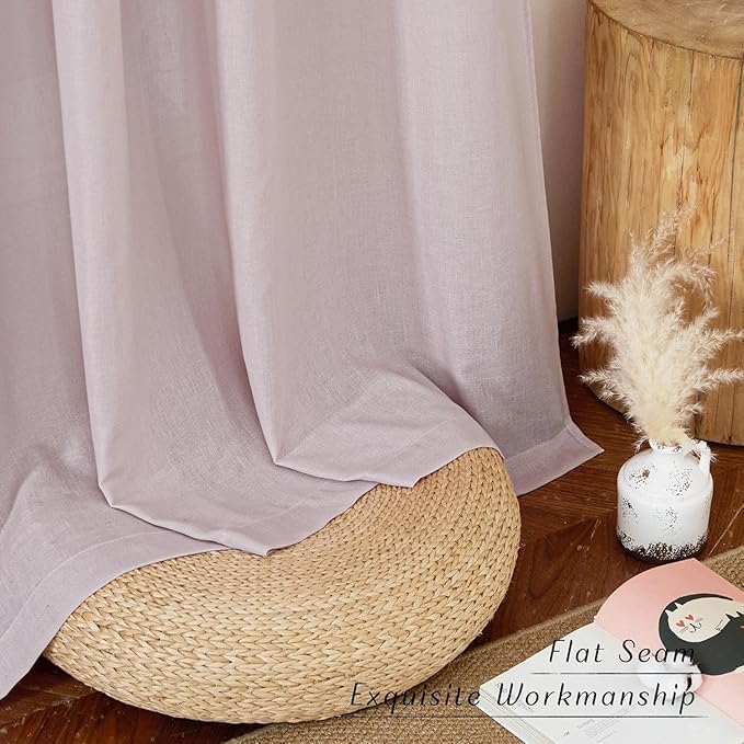 NICETOWN Blush Pink Linen Curtains for Kitchen, Thick Flax Small Window Treatments Semi Sheer Privacy Assured with Light Through for Cafe/Bathroom, W55 x L92, 2 Panels