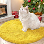 OLANLY Yellow Round Rugs for Bedroom - Machine Washable, 2 ft Circle Area Rugs for Living Room, Soft and Fluffy Shaggy Carpet for Teen Girl and Boys, Nursery Rooms, Dorms, Home Decor Aesthetic