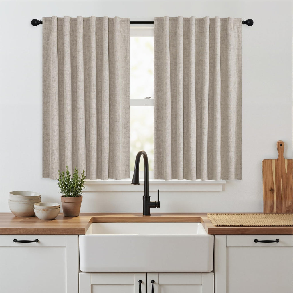 RYB HOME Natural Beige 100% Blackout Short Curtains 45 Inch Long