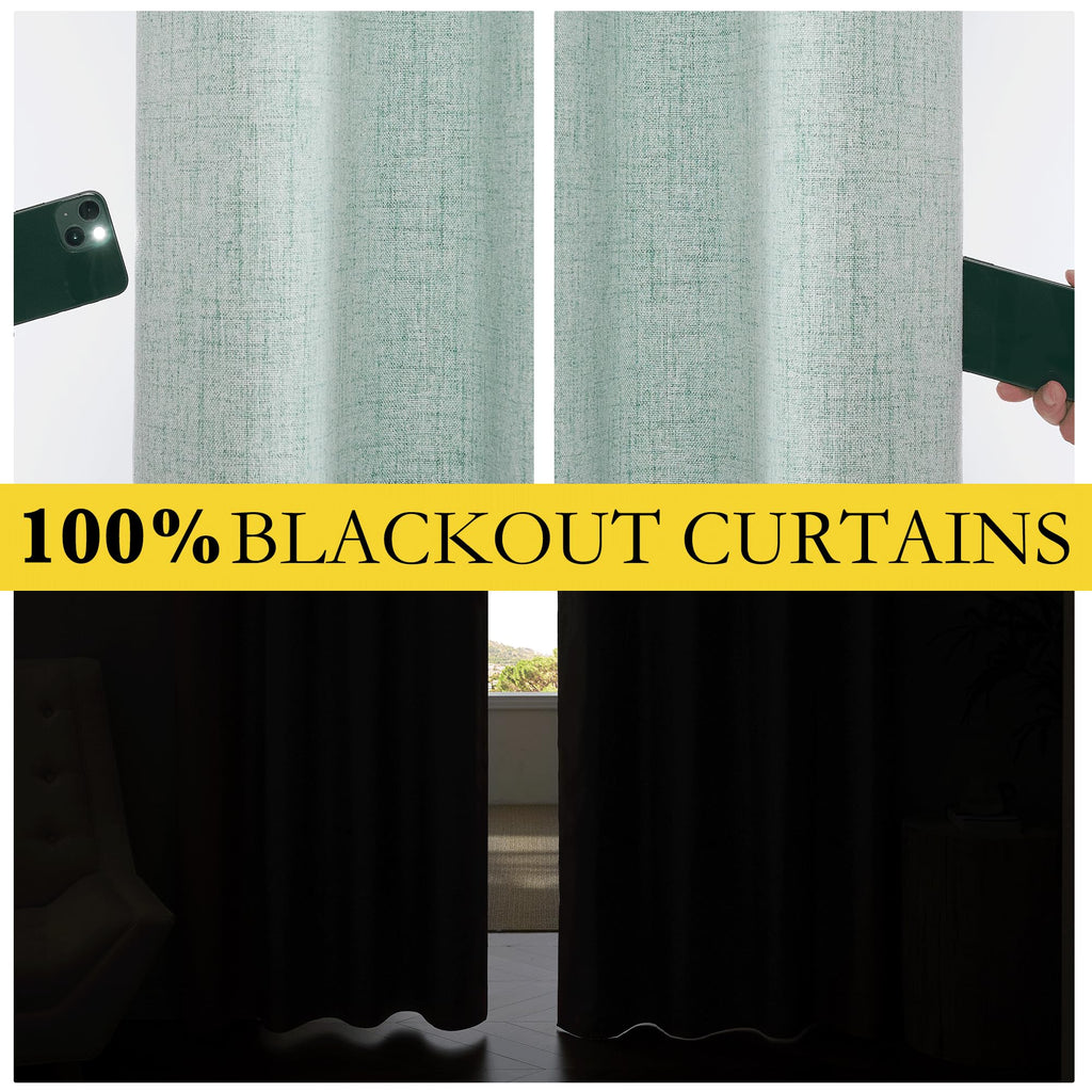 NICETOWN 100% Absolutely Blackout Linen Curtains with Thermal Insulated White Liner, Seafoam Green, 52" Wide, 120" Length Energy Saving Curtains for Living Room 2 Panels Set, Vertical Blinds