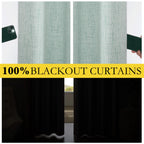 NICETOWN 100% Absolutely Blackout Linen Curtains with Thermal Insulated White Liner, Seafoam Green, 52" Wide, 120" Length Energy Saving Curtains for Living Room 2 Panels Set, Vertical Blinds