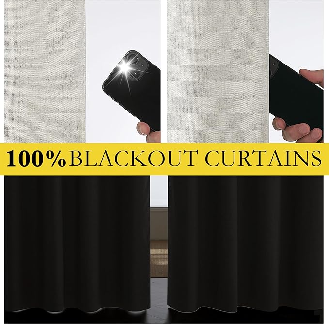 NICETOWN Snowbound Vintage Linen 100% Blackout Curtains for Dining Room, Thermal Insulated Curtains 54" Long, Noise Reducing Window Treatment Drapes for Kitchen, 42" Wide Per Panel, Set of 2