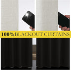 NICETOWN Snowbound Vintage Linen 100% Blackout Curtains for Living Room, Thermal Insulated Curtains 63" Long, Noise Reducing Window Treatment Drapes for Hall Room, 52" Wide Per Panel, Set of 2