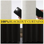 NICETOWN Snowbound Vintage Linen 100% Blackout Curtains for Living Room, Thermal Insulated Curtains 90" Long, Noise Reducing Window Treatment Drapes for Hall Room, 42" Wide Per Panel, Set of 2