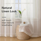 Simplebrand Natural Linen Textured Sheer Curtains 63 Inch Length 2 Panels, Rod Pocket Solid Color Window Sheer Curtain Panels, Elegant Curtains & Drapes for Living Room, Bedroom (40" W x 63" L)